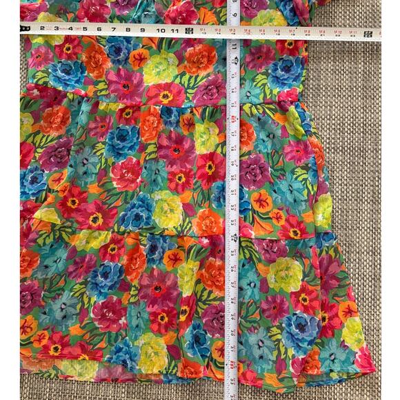 SHOW ME YOUR MUMU Viola Tiered Poet Slv Flowy Mini Dress Bright Floral Soiree S - Picture 5 of 5